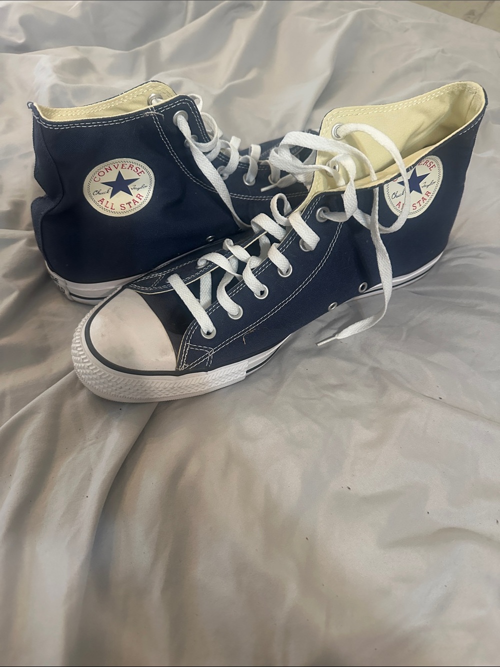 Converse Navy Blue High Top Sneakers with White Laces